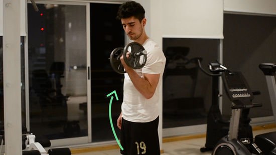 An individual demonstrating proper form while lifting dumbbells, signifying intermediate strength training with Fit-Tigers.